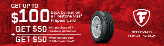 Firestone Get Up to $100 back by mail on a Firestone Visa Prepaid Card | Arndt Automotive